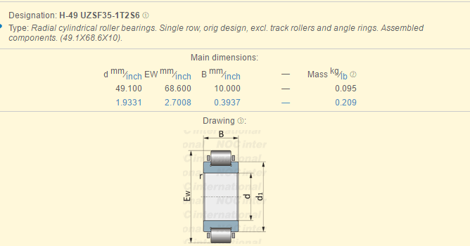 Cuscinetto eccentrico europeo del mercato H 49 UZSF35 1T2S6 per il riduttore 49.1mm× 68.6mm× 10mm 0