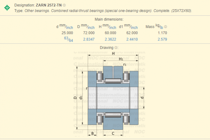 Cuscinetto a rulli estratto dell'ago del complemento completo della tazza ZARN 2572-TN, serie di ZARN 0