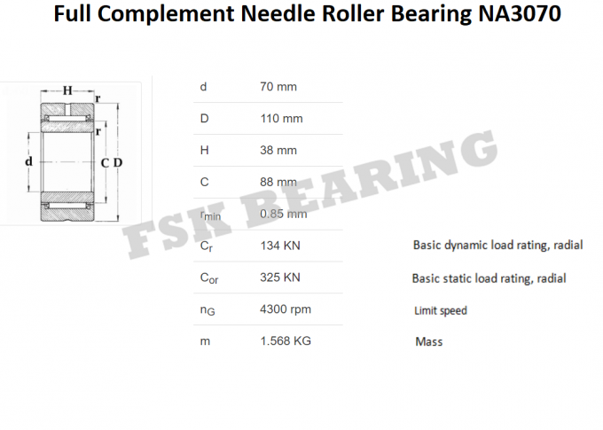 Complemento completo del cuscinetto a rulli dell'ago della garanzia NA3070 con l'anello interno 0